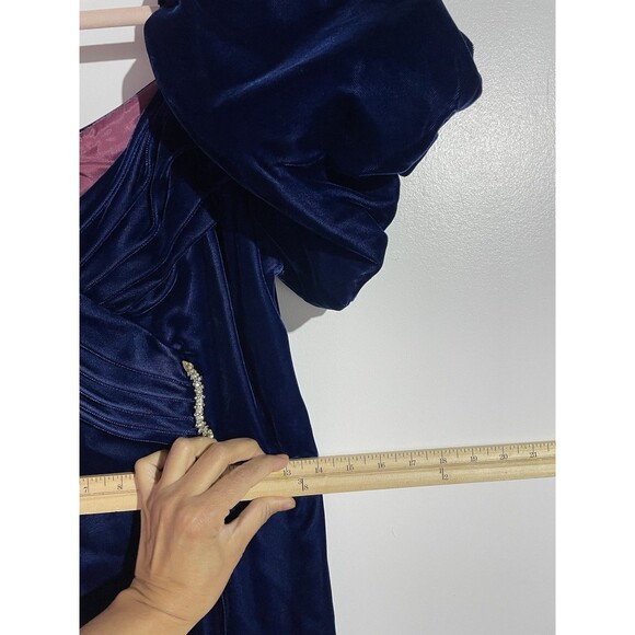Vtg Y2K Velvet Dress 7/8 Blue Puff Sleeves Whimsigoth Holidays Prom Party USA - Picture 12 of 14